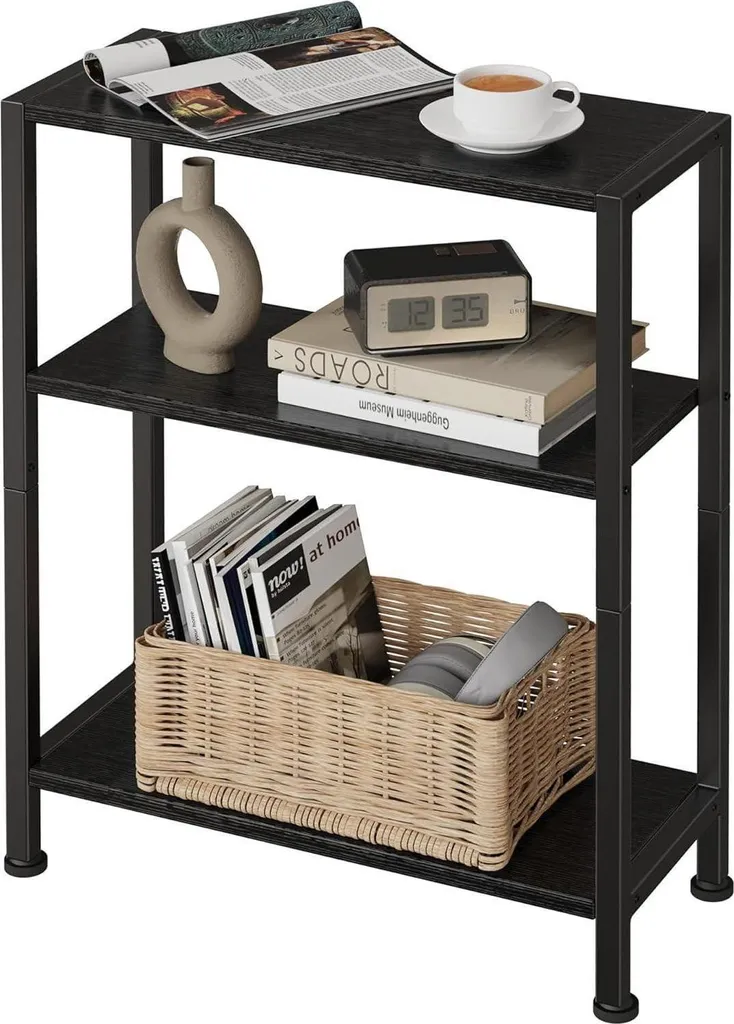 Table de nuit noire fine et meuble de rangement pour petite chambre