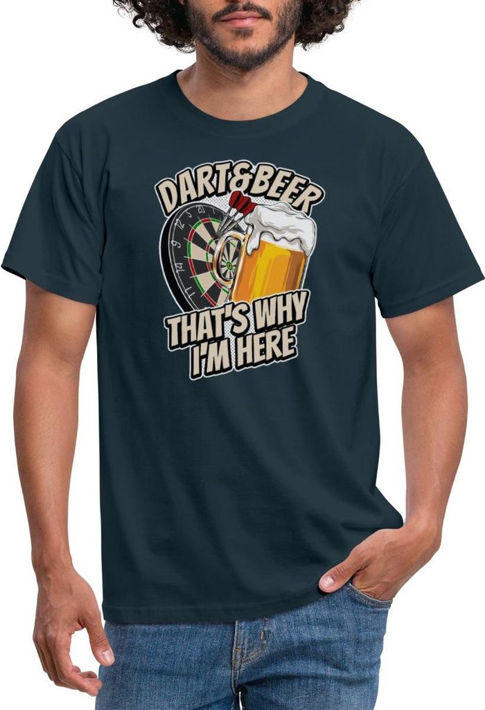 Spreadshirt Dart and Beer That's Why I'm Here Darts Fan Geschenk Männer T-Shirt, M, Navy
