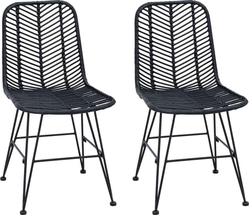 vidaXL Esszimmerstuhl 2 pcs Schwarz 44 x 47 x 85 cm Rattan und Eisen