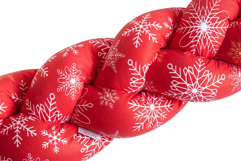 150 cm Schneeflocken ROT Geflochtenes Kissen Zierkissen Dekokissen Bettschlange Bettumrandung Zugluftstopper Wickeltisch Babybett 100% Baumwolle