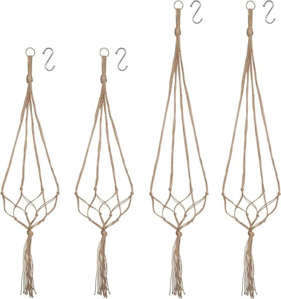 Décoration plafond balcon : lot de 4 suspensions macramé pour vos plantes