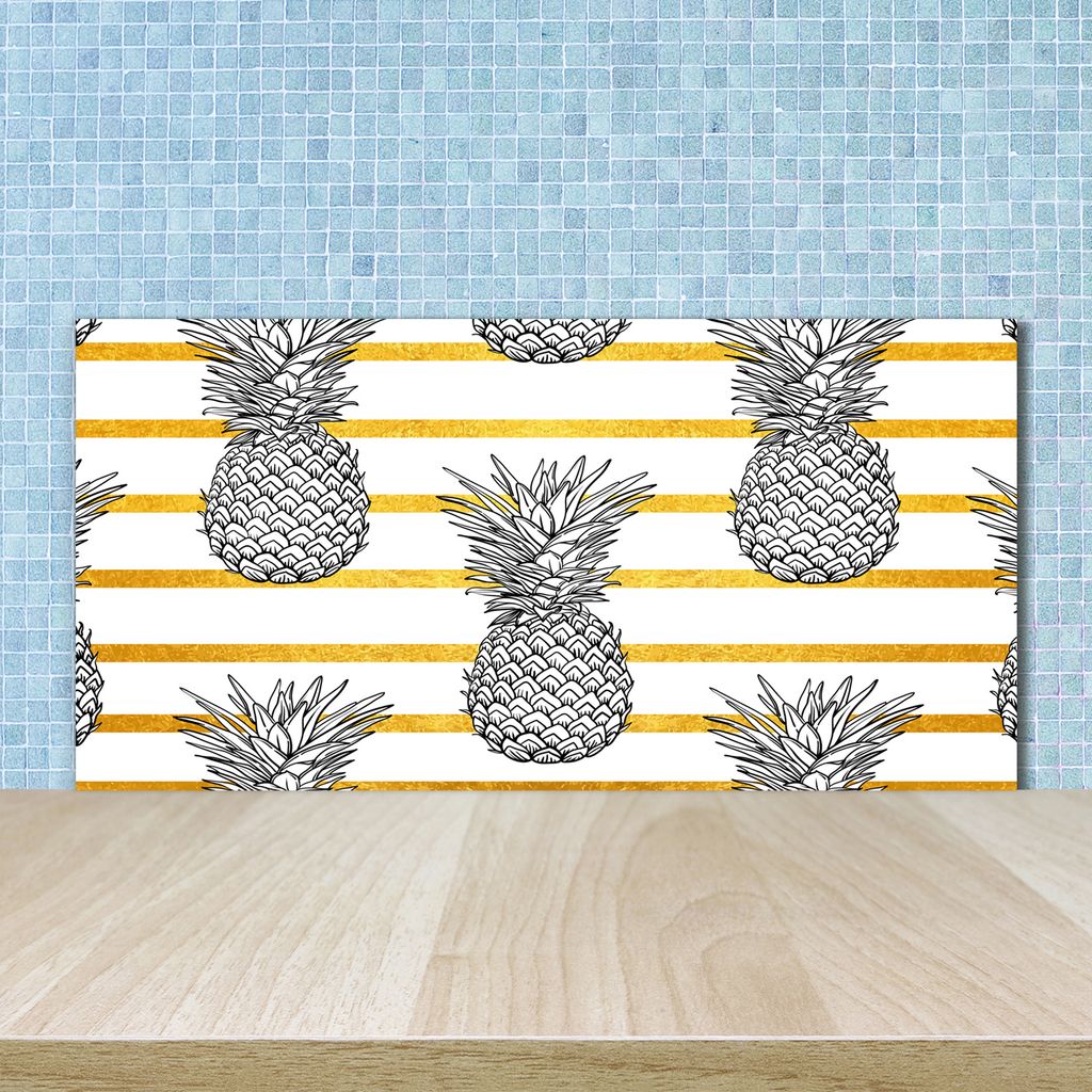 Tulup Küchenrückwand Spritzschutz aus Glas -100x50 -Spritzschutz auf gehärtetes GlasDeko Essen Getränke Ananas Streifen