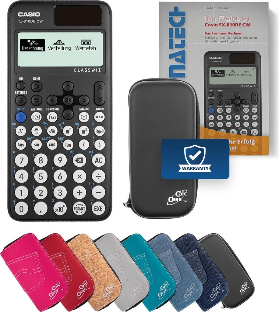 Casio FX-810 DE CW Taschenrechner mit Schutztasche schwarz und Fachbuch