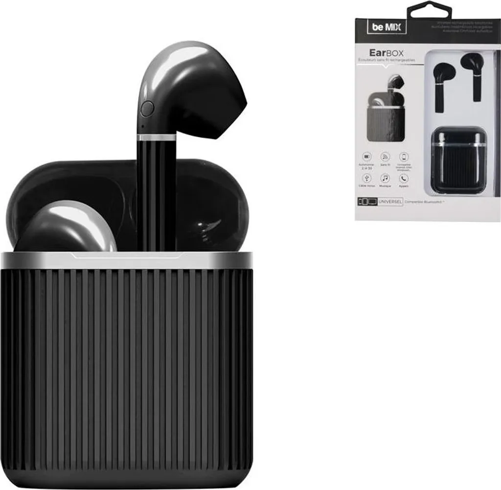 Écouteurs sans fil type boutons et boîtier de recharge nomade Earbox