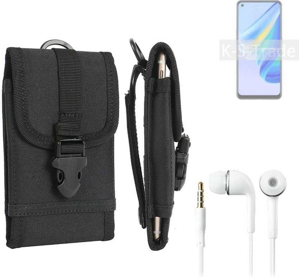 K-S-Trade Holster Schutz Hülle kompatibel mit Oppo Reno6 Lite Gürteltasche Handy Hülle Tasche outdoor Seitentasche schwarz 1x + Kopfhörer