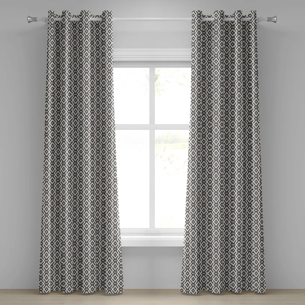 Rideau à œillets ABAKUHAUS motif tribal ethnique taupe et blanc 280x175 cm