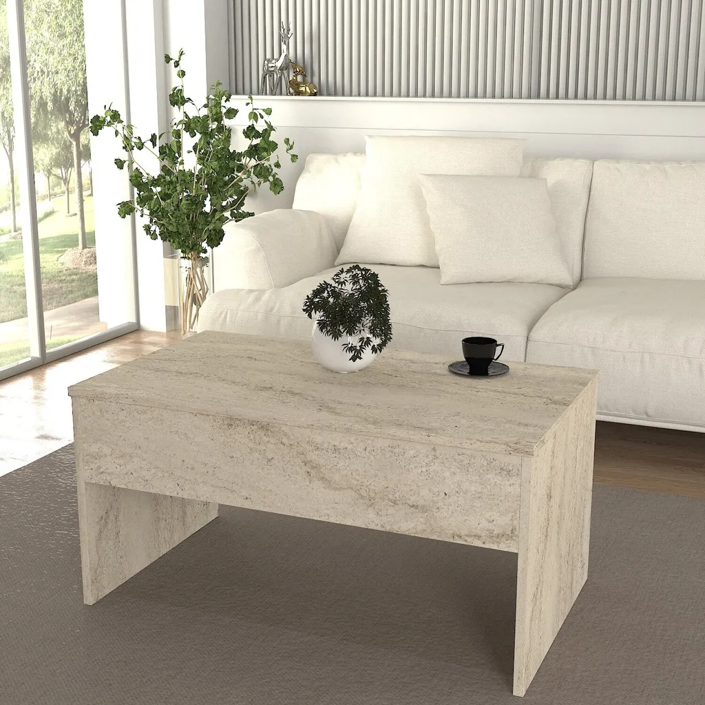 Table Basse de Salon Rectangulaire Akilli Effet Pierre Travertin Chic - 3