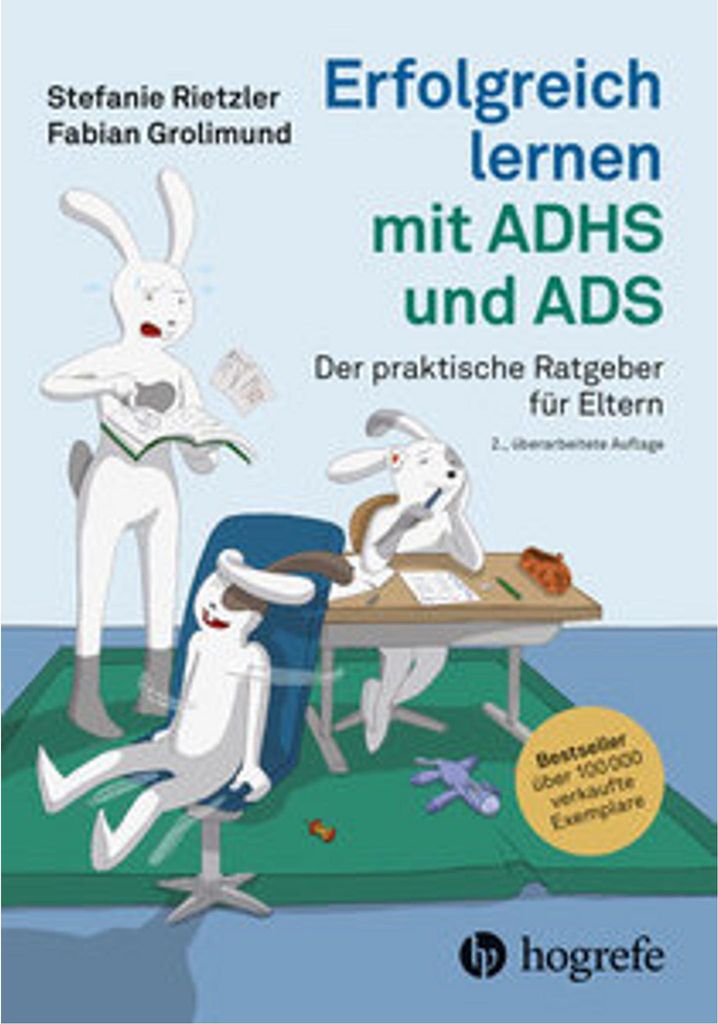 Illustration of rabbits in a learning/study setting, with text overlay.