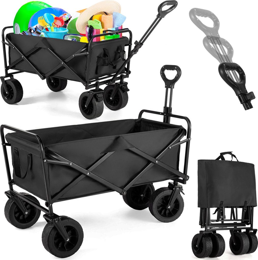 Outtec Faltbar Handwagen, Bollerwagen, Einkaufstrolley, Transportwagen - 100 Liter, bis 100 kg - 91x59x52 cm - zum Einkaufen & Camping