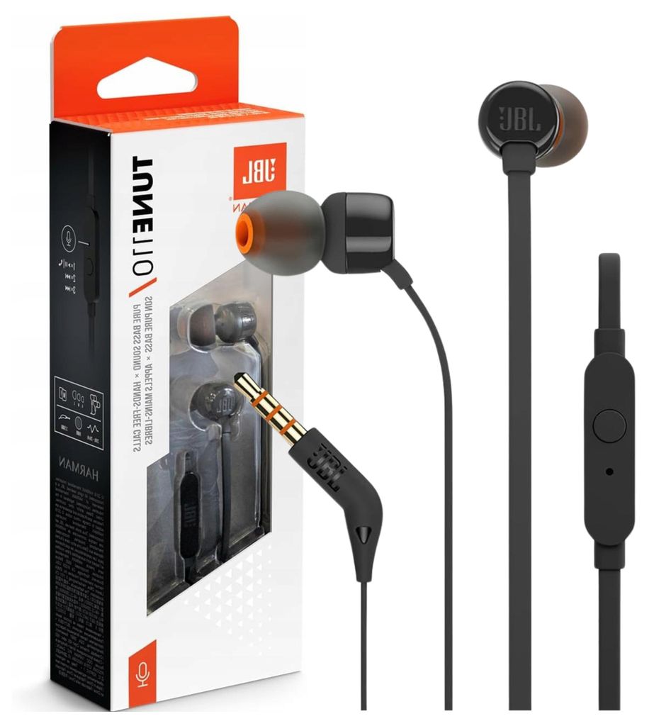 JBL In Ear Casque T110, microphone, casque, couleur : noir Image du produit 