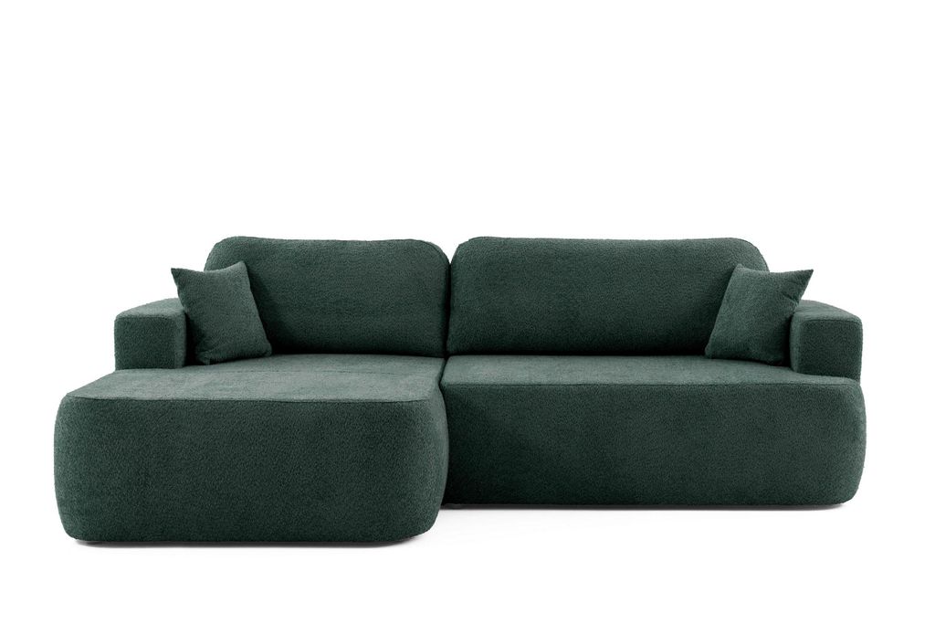 NEXT COLLECTION Ecksofa Gio mit Schlaffunktion und Stauraum, Boucle Stoff, Einfache Form, Links, Grün