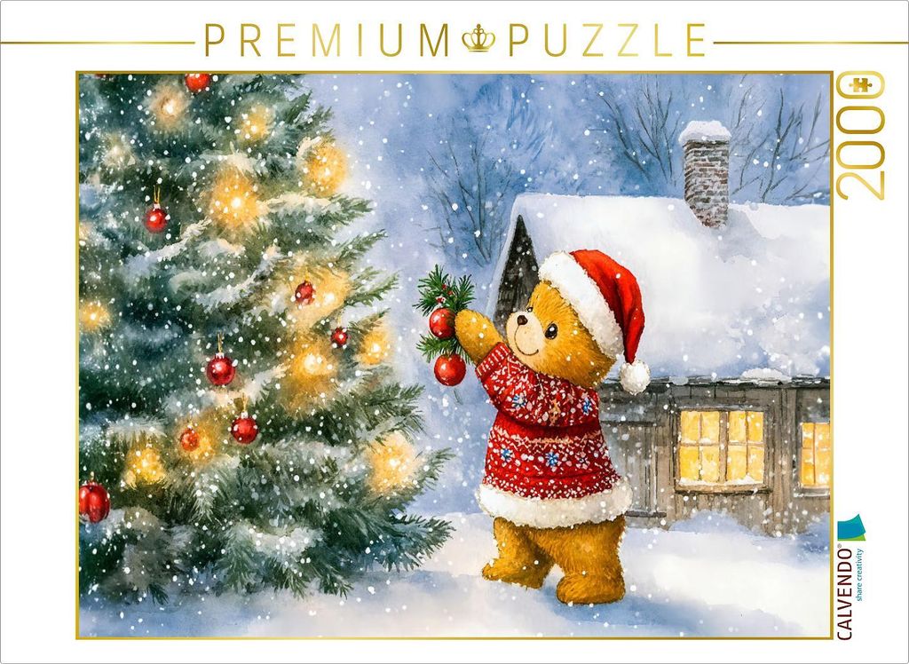 CALVENDO Puzzle Teddy schmückt den Weihnachtsbaum | 2000 Teile Lege-Größe 90x67cm Foto-Puzzle für glückliche Stunden