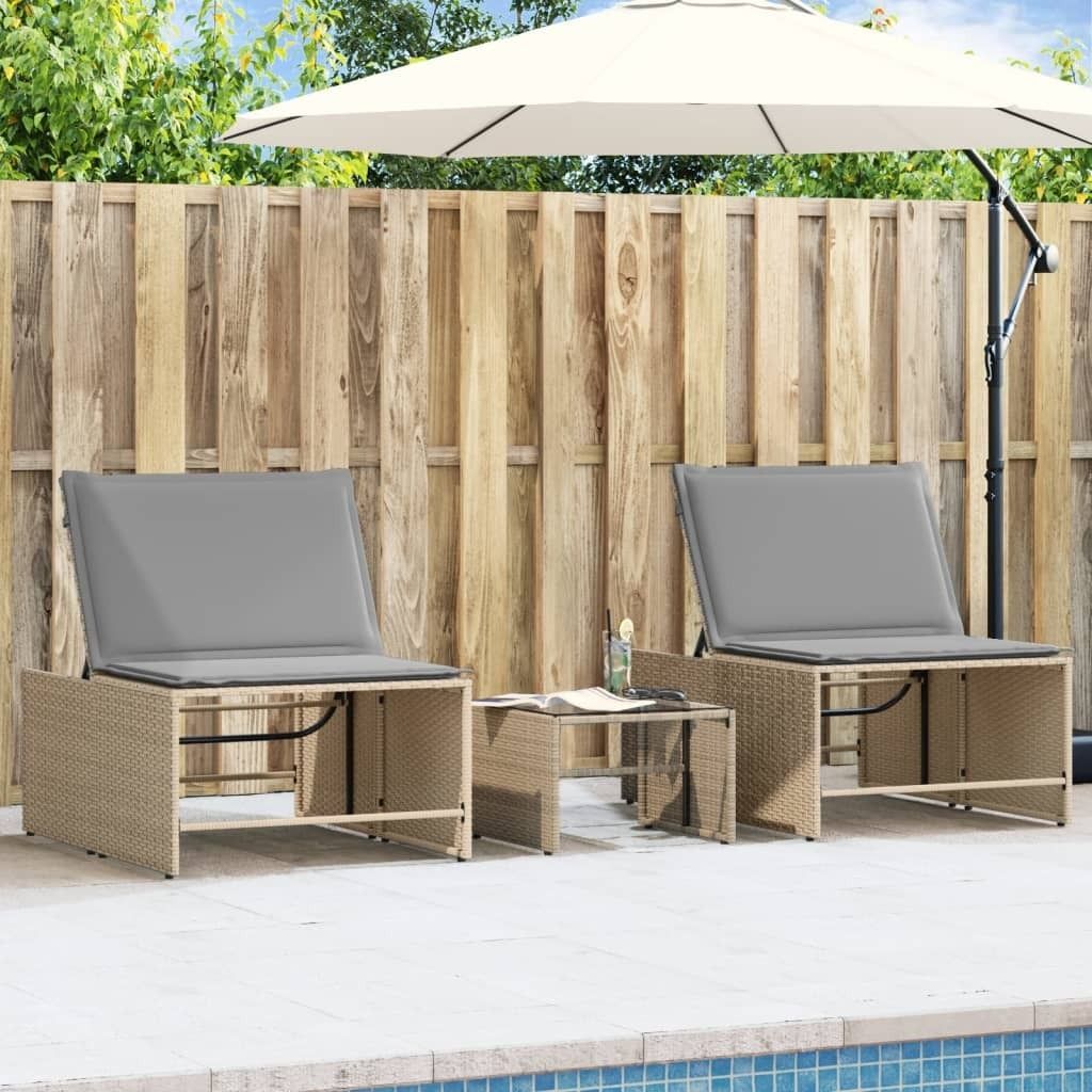 "im Angebot" Sonnenliegen 2 Stk. - möbel für den Garten - mit Tisch Beige Poly Rattan - Gartenliegen CC16946