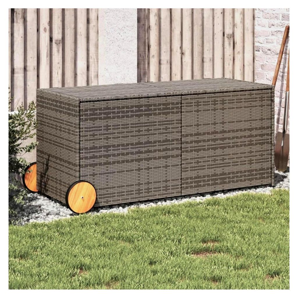Gartentruhe mit Rollen Grau 283L Poly Rattan