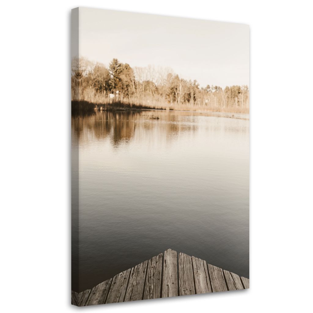 Leinwandbild Fußgängerbrücke über den See 40x60 Feeby Beige bild für die wand bereit zum aufhängen