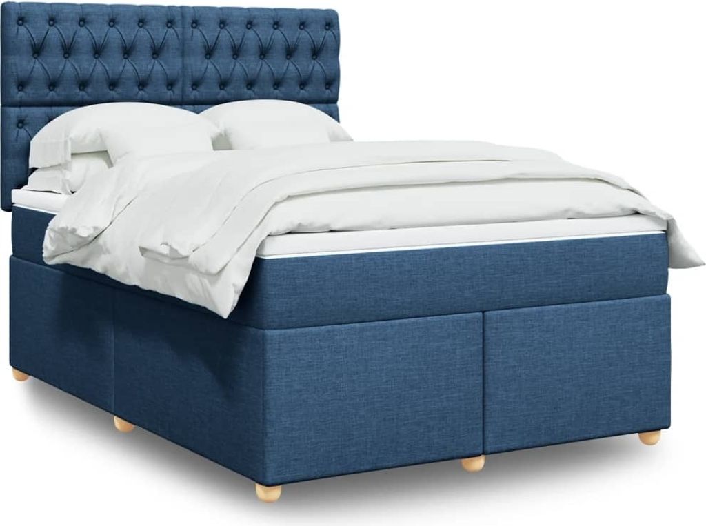 (NEU 2026) Boxspringbett mit Matratze, Doppelbett moderne, Blau 160x200 cm - Stoff - Klassische Betten - 105.74 kg