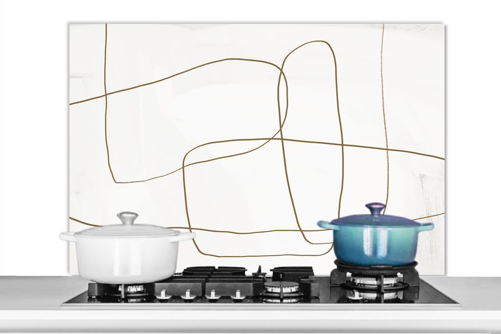 KitchenYeah Spritzschutz Küche - Küchenrückwand - Wandschutz für Herd und Spüle - Abstrakt - Weiß - Braun 100x65 - Alu-Dibond (Alternative ...
