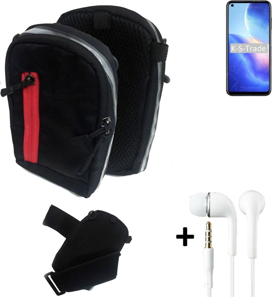 K-S-Trade Outdoor Gürteltasche Holster Umhängetasche + Kopfhörer kompatibel mit Blackview A90 schwarz Handy Tasche Case travelbag Schutzhülle