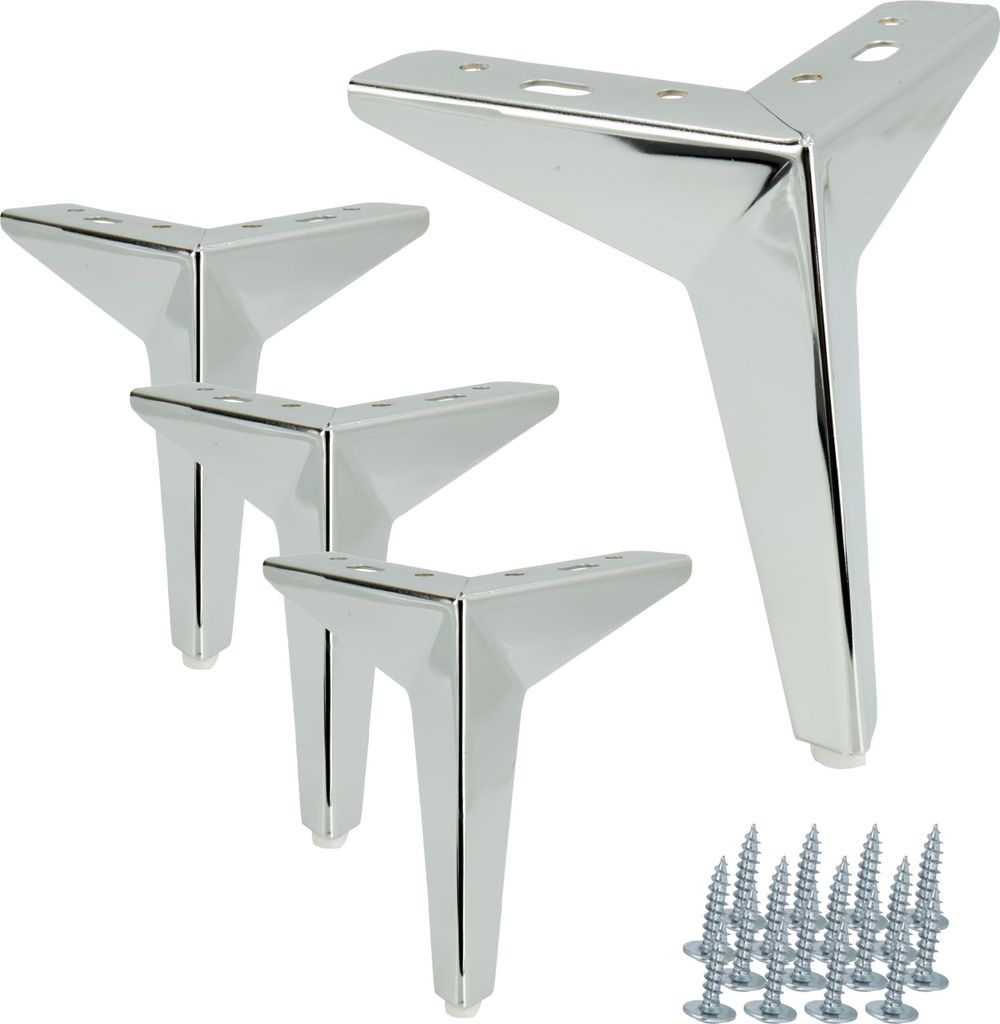 Set von 4 Möbelbeinen "Stern" in Silberchrom - 15 cm Höhe, modern und elegantes Design für eine stilvolle Innenausstattung. Ideal für Kommoden,...