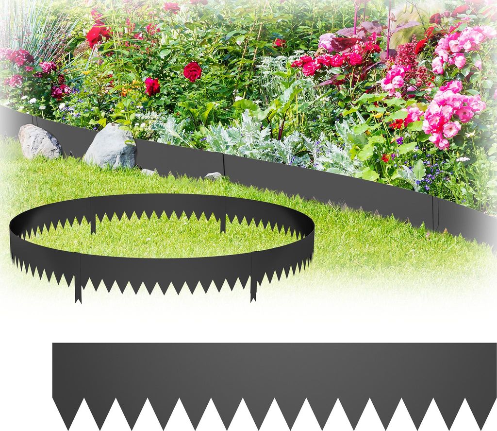 XINZI Rasenkante Metall flexibel, Beeteinfassung & Beetumrandung aus Stahlblech, Mähkante Gartenbeet Begrenzung 100x20cm (10m, 10 Stück) Schwarz