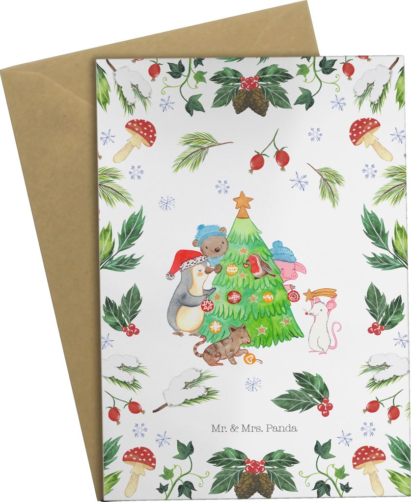 Mr. & Mrs. Panda Klappkarte Weihnachtsbaum schmücken - Weiß - Geschenk, Weihnachten, einladungskarten, glückwunschkarten, Glückwunschkarte, wei...