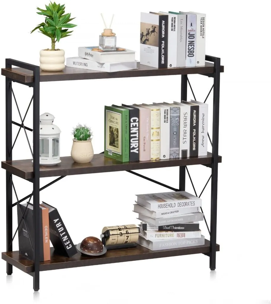 Meuble Bibliothèque pour Bureau et Salon : Rangement 3 Niveaux Métal