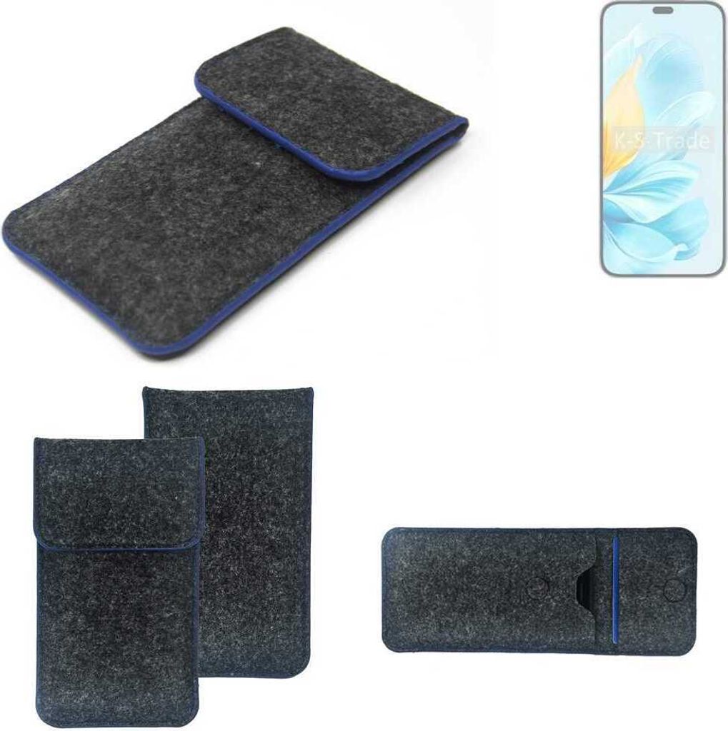 K-S-Trade Handy-Hülle Schutz-Hülle kompatibel mit Honor 200 Lite Filztasche Pouch Tasche Case Sleeve Filzhülle dunkelgrau, blauer Rand