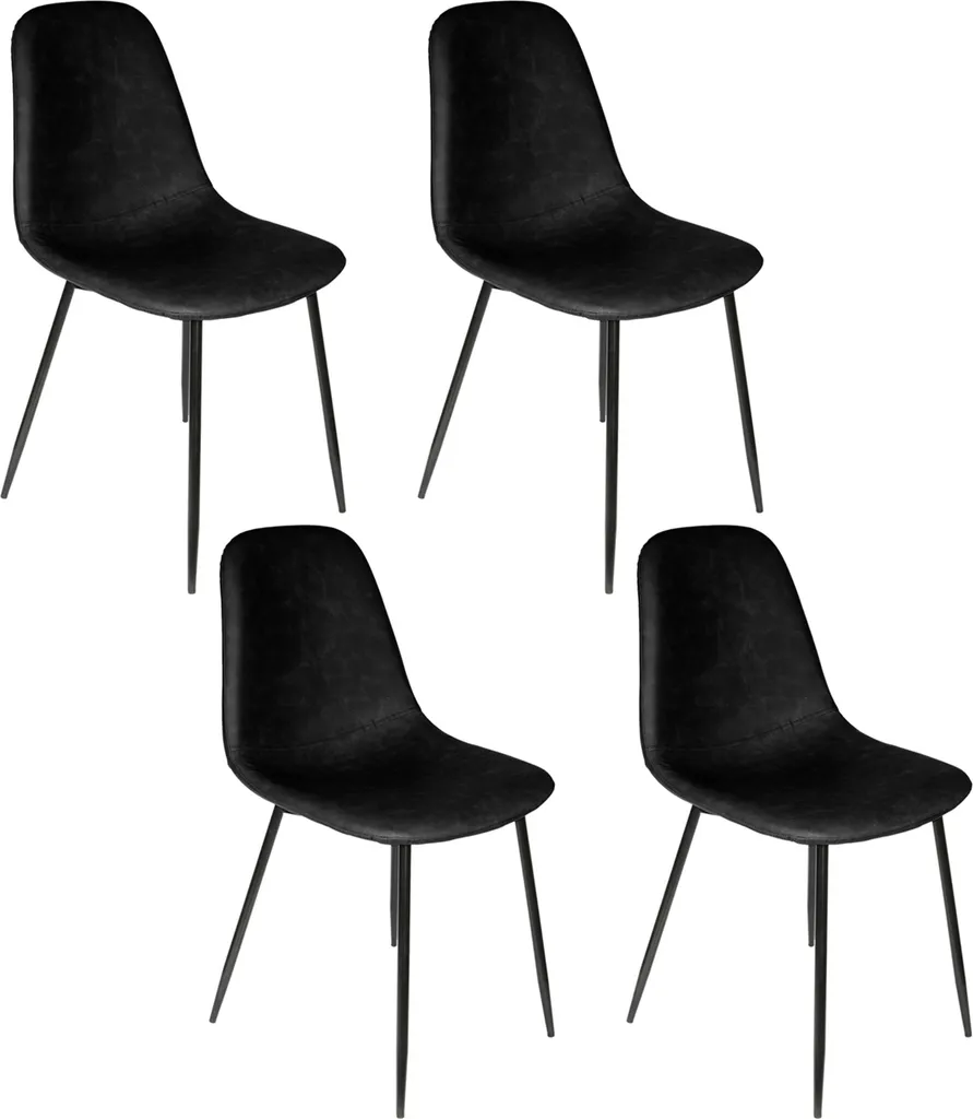 Chaise Salon Noir Amber Polyuréthane pour Table à Manger - Lot de 4