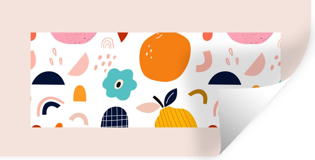 MuchoWow Wandtattoo Wandsticker Wandaufkleber Obst - Blumen - Pastell - Abstrakt - Muster 160x80 cm Selbstklebend und Repositionierbar - Sticker ...