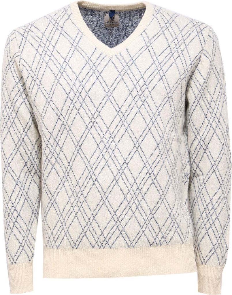 3946AB maglione uomo MC LAUREN V-Ausschnitt Wolle weiß/blau Pullover Männer