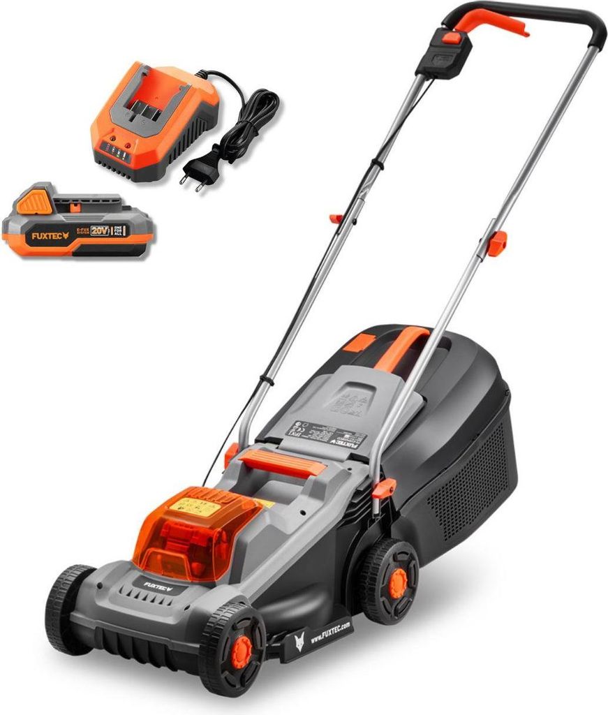 FUXTEC 20V Akku-Rasenmäher FX-E1RM20ECO-SET - 30cm Arbeitsbreite | 9,6Kg | 30L Grasfangsack | 3-7cm Schnitthöhe | bis 400m²| inkl. Akku und Lade...