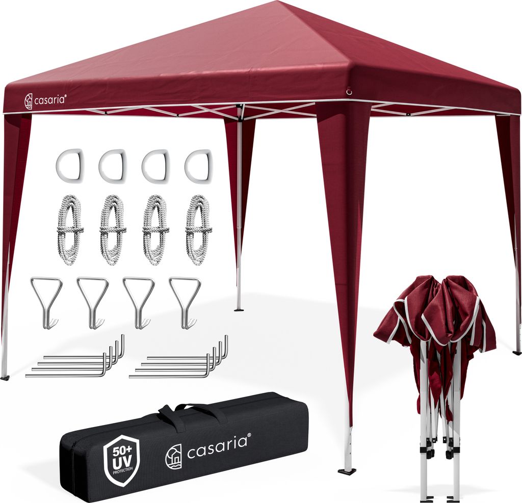 CASARIA Pavillon Capri 3x3m Pop-Up UV-Schutz 50+ Wasserdicht Winterfest mit Tasche Faltbar Stabil Camping Garten Faltpavillon Partyzelt Rot
