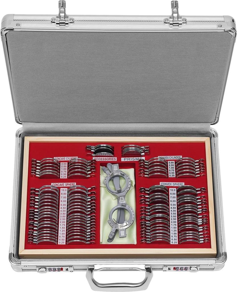 Probelinsen-Set - Optometrie-Set - 104-teilig - Prismatische Linsen - Mit Tragekoffer - Für Refraktion/Sehtest - Weiß