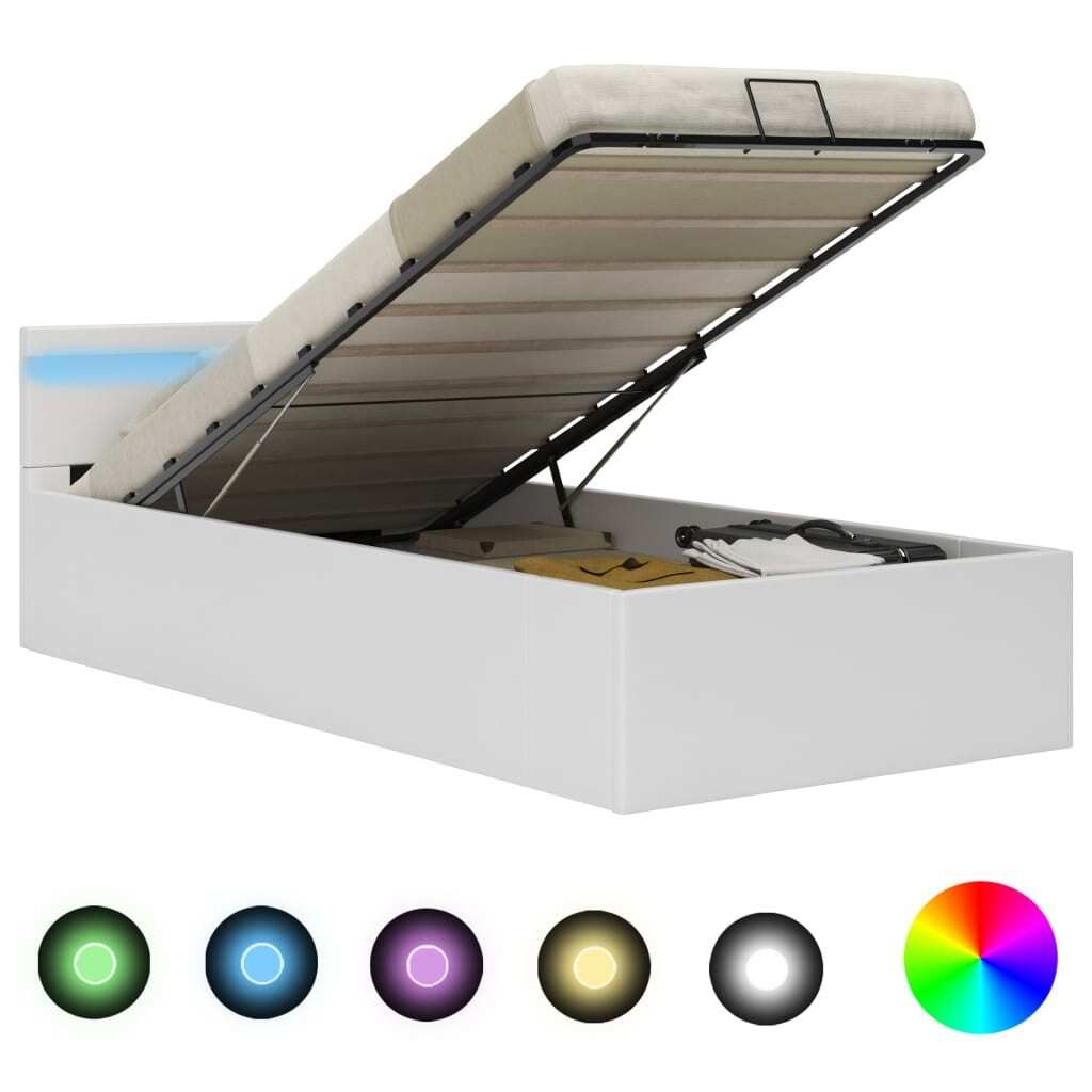 Bett mit Bettkasten Hydraulisch LED Weiß Kunstleder 100x200 cm