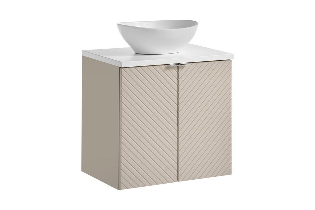 Badmöbel-Set 60 cm Aufsatzwaschbecken & unterschrank mit Arbeitsplatte, Viva Cashmere V BM279- Kaschmir Matt/Weiß Matt