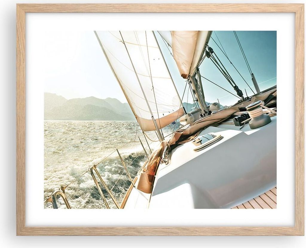 Gerahmtes Poster - Rahmen in heller Eiche - Yacht Segeln So - 50x40 cm - Wand Bild - Wanddeko - Wandbilder - Kunstposter - Wandposter - Bilderrahme...
