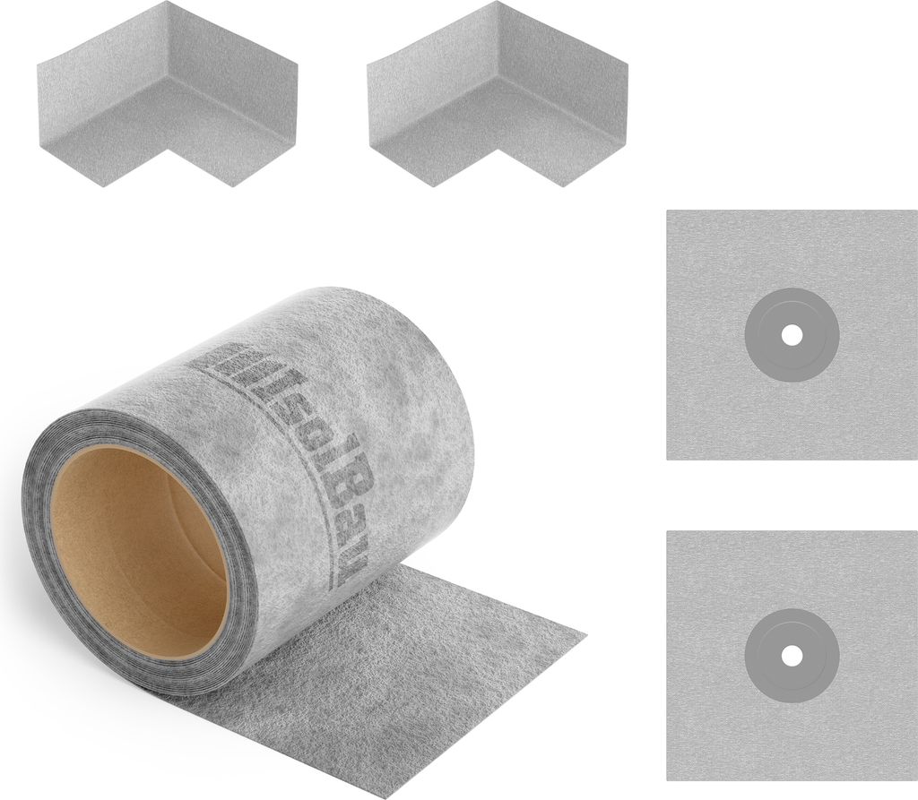 Isolbau 207G Bandset - Dicht-Set für den Innen und außen bereich inkl. 5 m Dichtband, 2x Innenecken & 2x Wandmanschetten, Abdichtung Dusche Bad K...