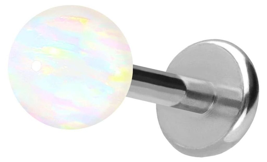 Ohrpiercing, Nasenpiercing Titan Labret mit Push Fit SYNTHETISCHER OPAL Silber Stablänge: 7mm + Stabstärke: 1mm + Kugelgröße: 4mm