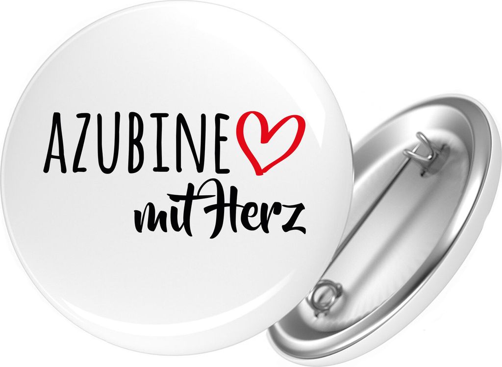 Huuraa Button Azubine mit Herz 59mm rund mit Sicherheitsnadel Ansteckbutton Geschenkidee