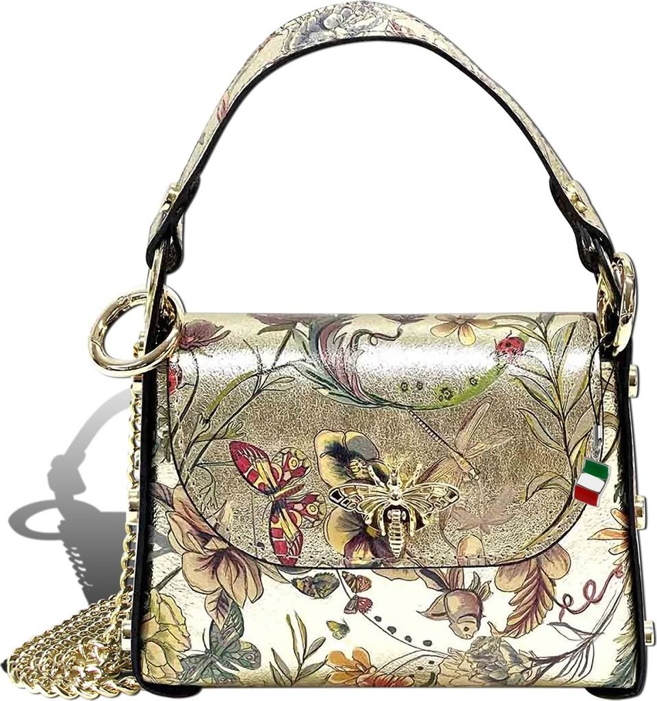 Florence Leder Tasche Damen Umhängetasche gold farbig 19x65x14cm inklusive Italien Flagge D2OTF832ZF