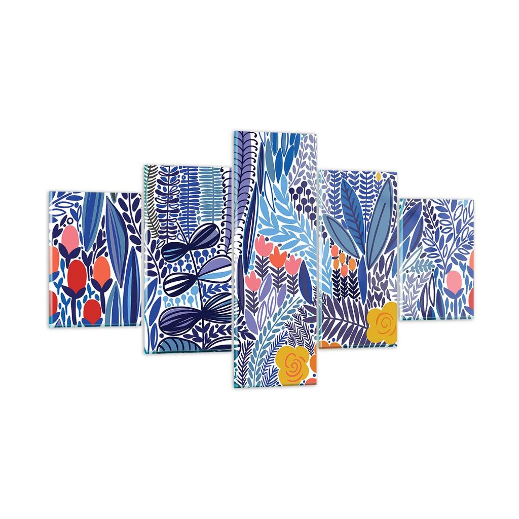 Bilder auf glas - Blumen Blätter Illustration Tropen - 125x70cm - Glasbilder - Wandbilder - Kunstdruck - Wanddekoration aus Glas - Glas Bilder - W...