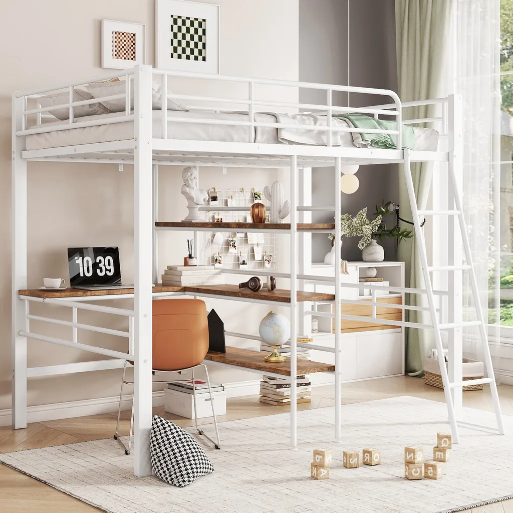 Lit Mezzanine 1 Place avec Espace Travail - Idéal pour Petite Chambre
