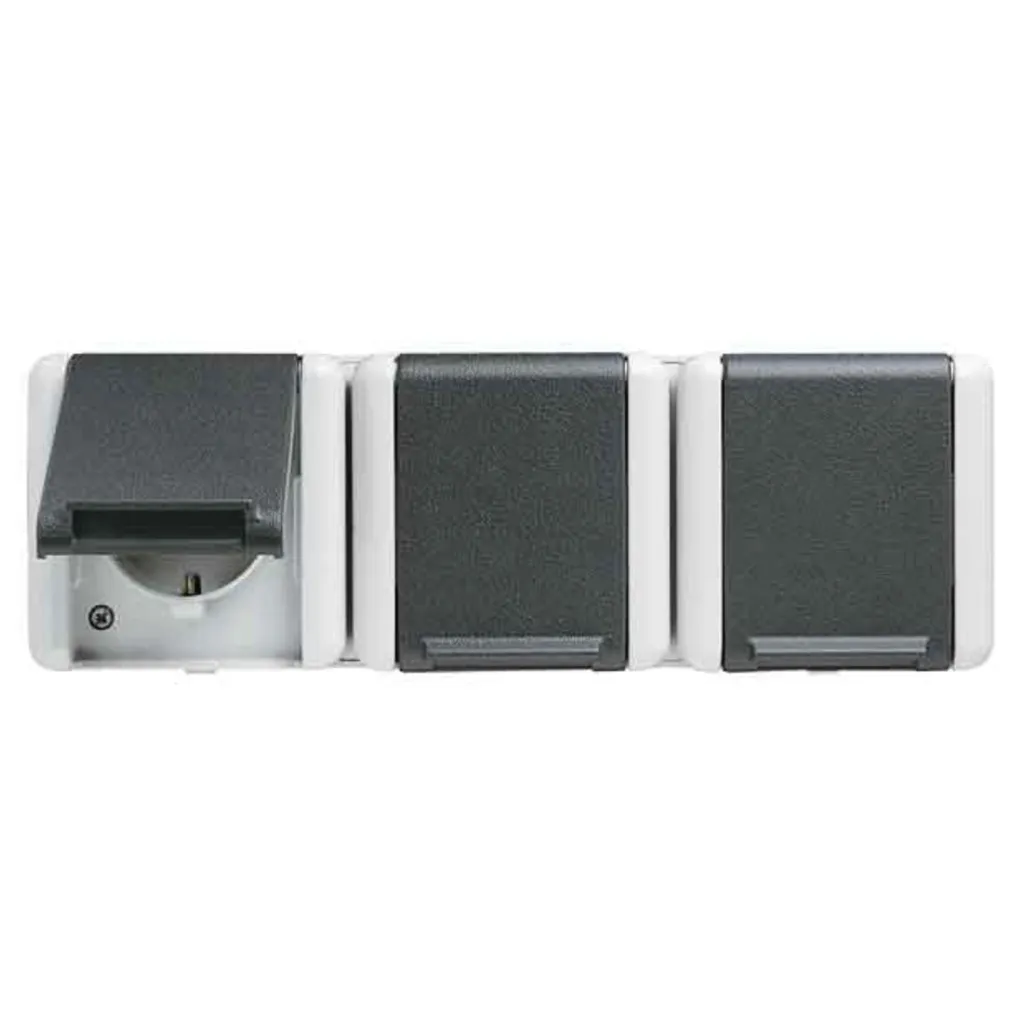Triple Prise Étanche JUNG 8230W WG800 IP44 Idéal Atelier Garage Gris