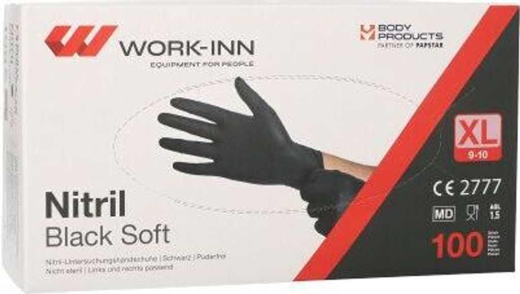 WORK-INN/PS 100 "WORK-INN/PS" Handschuhe, Nitril puderfrei "Black Soft" schwarz Größe XL | Faltschachtel (100 Stück)