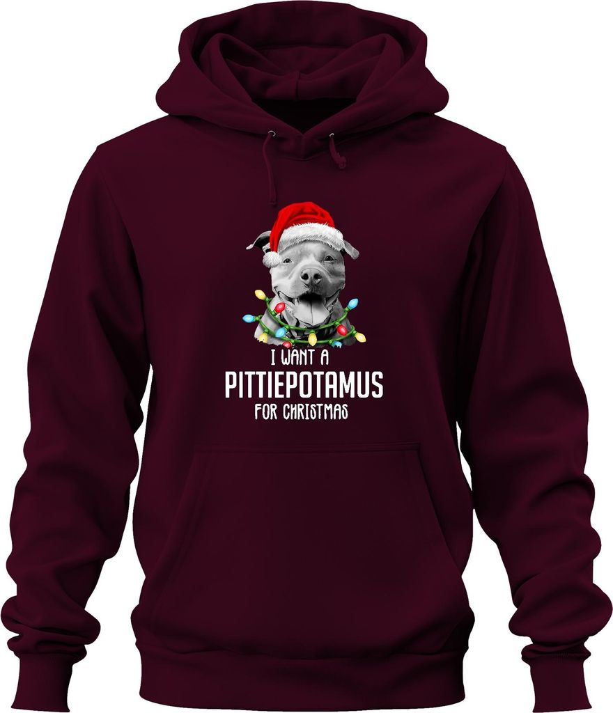 I Want A Pittiepotamus For Christmas Pitbull Santa Hat Funny Gift Uni Hoodie Kapuzenpullover, Burgundy, 3XL