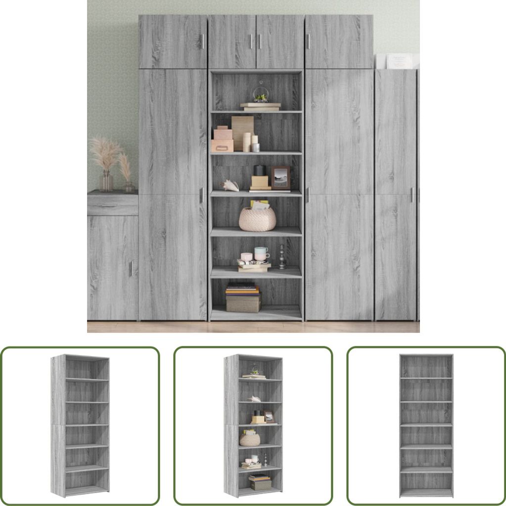 The Living Store Highboard Grau Sonoma 70x41x185 cm Holzwerkstoff