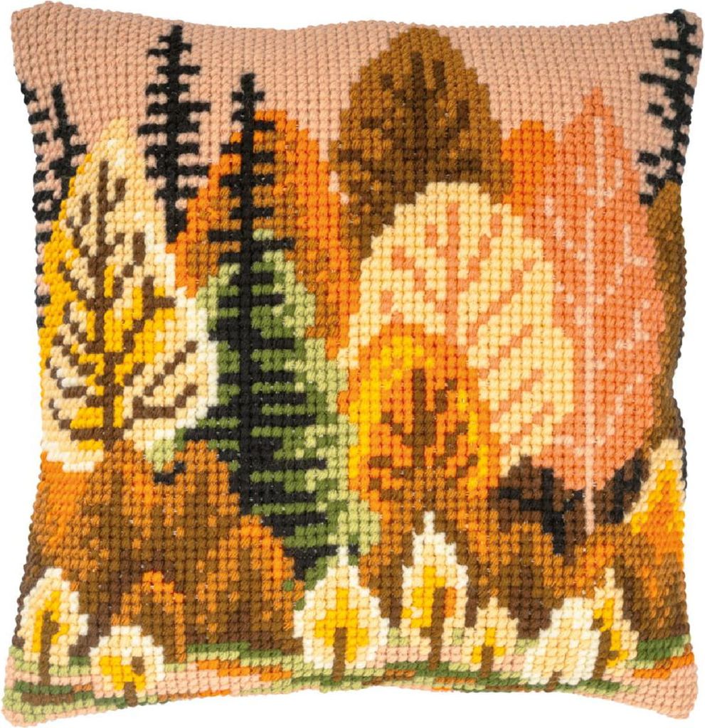 Vervaco Kreuzstichkissen "Herbstwald", Stickbild vorgezeichnet, 40x40cm