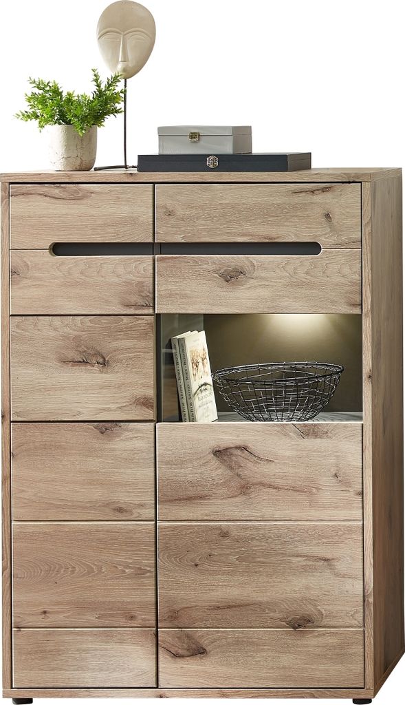 Glasvitrine >Bellano< in Viking Oak Nachbildung, MDF, Spannplatte - 90x128x38 (BxHxT)