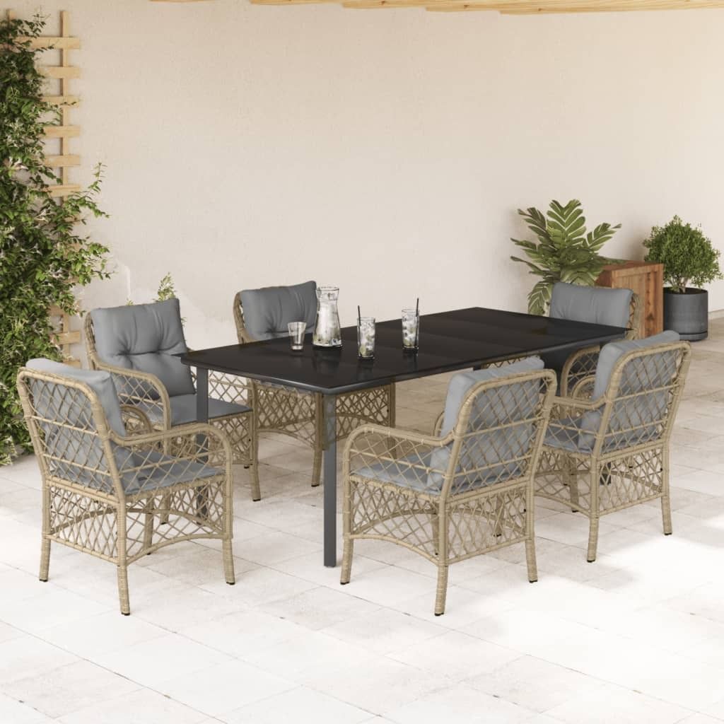 2025 Moderne Gartenmöbel Set Balkonmöbel-Set 7-tlg. Garten-Essgruppe mit Kissen Beigemischung Poly Rattan - Gartenmöbelgarnituren,Design 7784408...