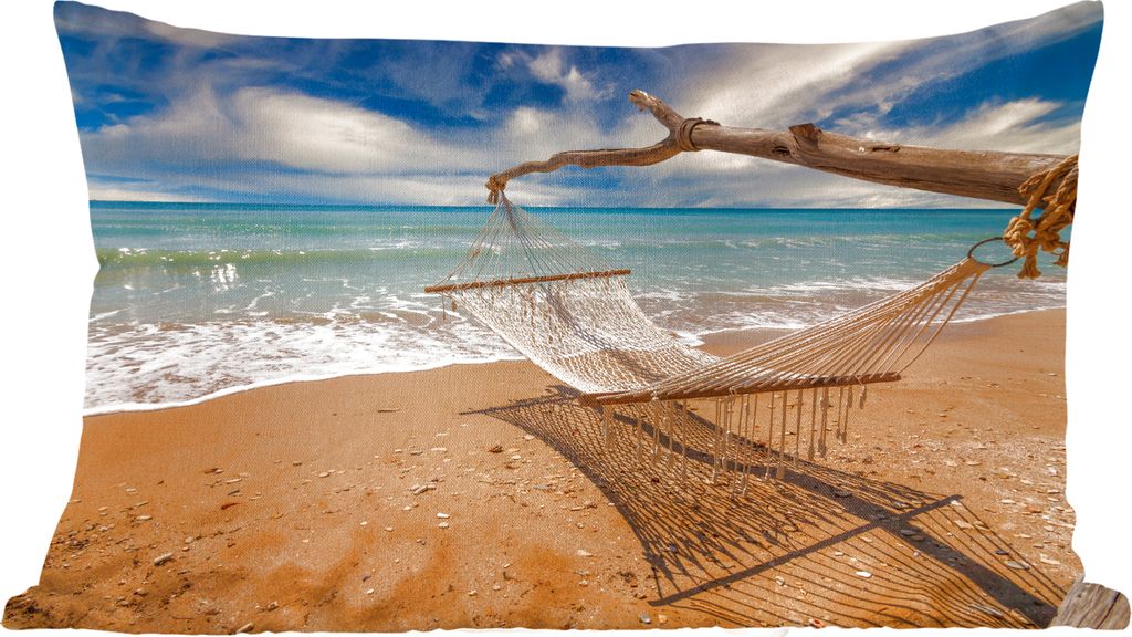 MuchoWow Zierkissen Sofakissen Wohnzimmer Dekokissen 50x30 cm Strand - Meer - Hängematte - Wohnzimmerdekoration - Polster mit Photo